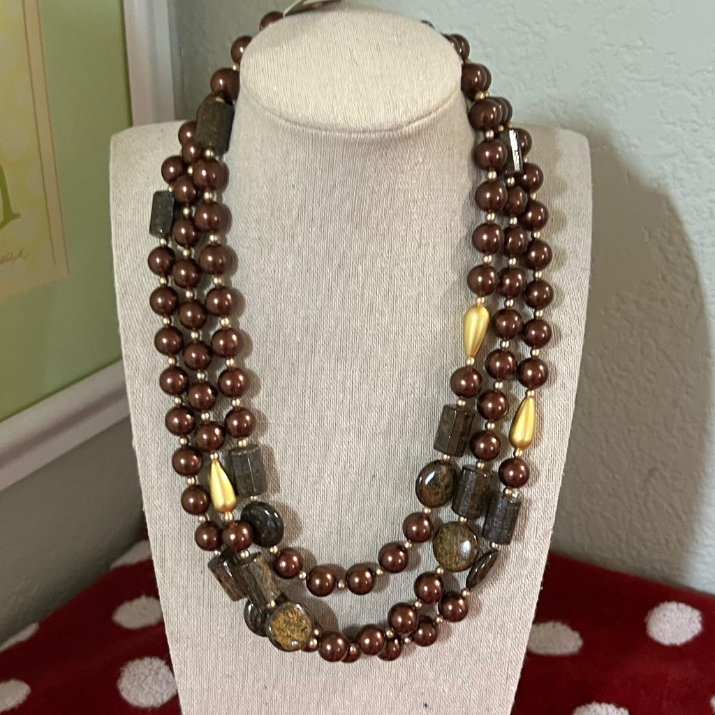 Wt Barse Brown & Gold Multi-Strand Necklace Shell Pearl, And Bronzite #Bjnk